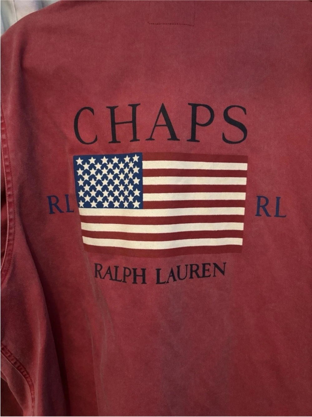 90S Rare Vintage Men’s Chaps Ralph Lauren Red American Flag Denim Jacket Sz M - Picture 3 of 12